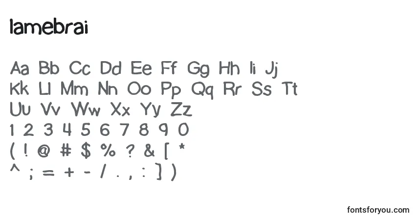 A fonte Lamebrai (132189) – alfabeto, números, caracteres especiais