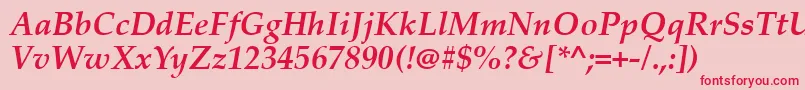 PalatinoLinotypeРџРѕР»СѓР¶РёСЂРЅС‹Р№РљСѓСЂСЃРёРІ-Schriftart – Rote Schriften auf rosa Hintergrund