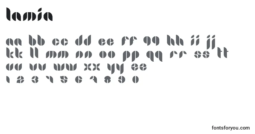 Schriftart Lamia – Alphabet, Zahlen, spezielle Symbole