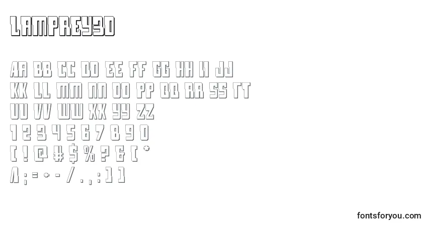 A fonte Lamprey3d (132195) – alfabeto, números, caracteres especiais