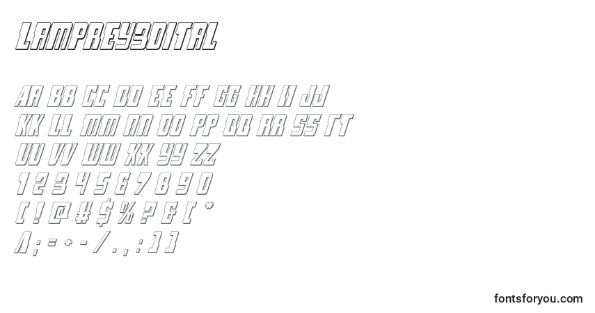 Шрифт Lamprey3dital (132196) – алфавит, цифры, специальные символы