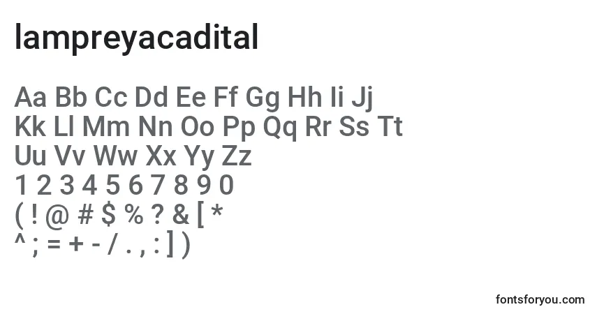 Lampreyacadital (132198)フォント–アルファベット、数字、特殊文字