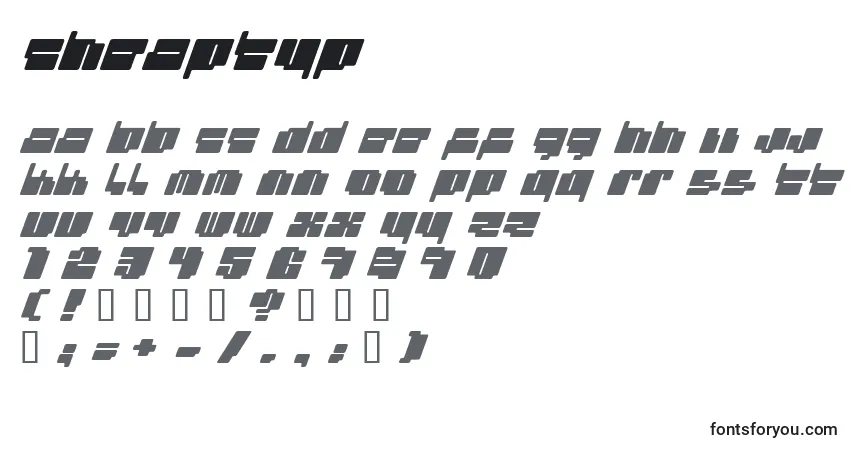 Czcionka Cheaptyp – alfabet, cyfry, specjalne znaki