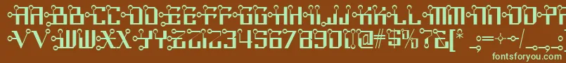 フォントCircuit Bored Nf – 緑色の文字が茶色の背景にあります。