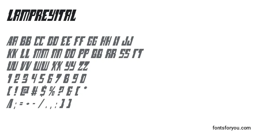 Schriftart Lampreyital (132203) – Alphabet, Zahlen, spezielle Symbole