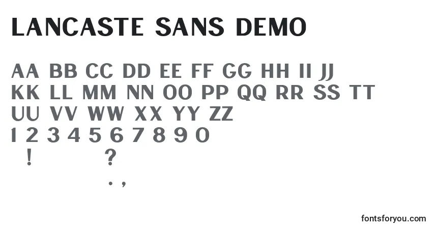 A fonte Lancaste Sans Demo – alfabeto, números, caracteres especiais
