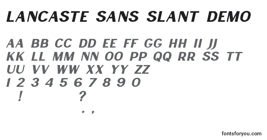 A fonte Lancaste Sans Slant Demo (132212) – alfabeto, números, caracteres especiais