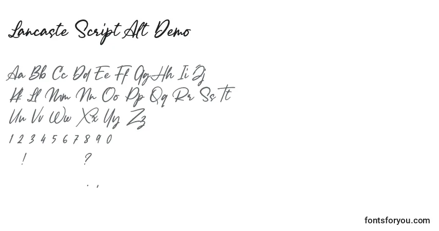Шрифт Lancaste Script Alt Demo – алфавит, цифры, специальные символы