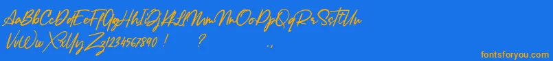 Lancaste Script Alt Demo-Schriftart – Orangefarbene Schriften auf blauem Hintergrund