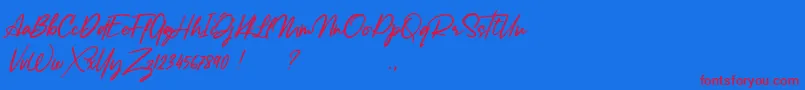 Шрифт Lancaste Script Alt Demo – красные шрифты на синем фоне