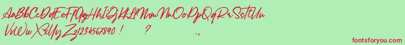 フォントLancaste Script Alt Demo – 赤い文字の緑の背景