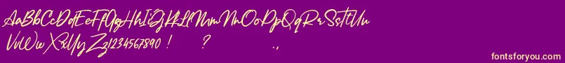 Lancaste Script Alt Demo-Schriftart – Gelbe Schriften auf violettem Hintergrund