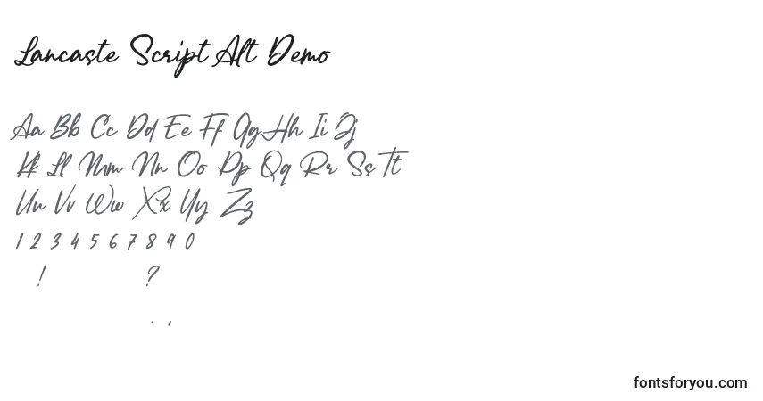 Lancaste Script Alt Demo (132214)-fontti – aakkoset, numerot, erikoismerkit