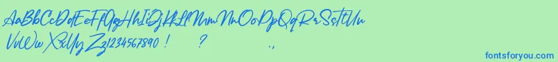 Lancaste Script Alt Demo-fontti – siniset fontit vihreällä taustalla