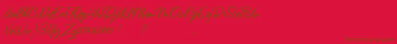 Lancaste Script Alt Demo-Schriftart – Braune Schriften auf rotem Hintergrund