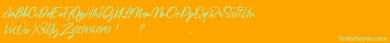 Fonte Lancaste Script Alt Demo – fontes verdes em um fundo laranja