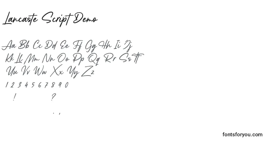 Schriftart Lancaste Script Demo – Alphabet, Zahlen, spezielle Symbole