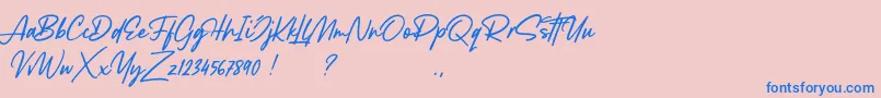 Fonte Lancaste Script Demo – fontes azuis em um fundo rosa