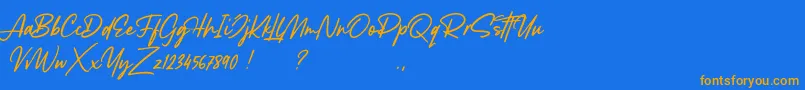 Fonte Lancaste Script Demo – fontes laranjas em um fundo azul