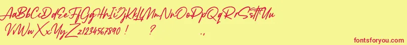 Lancaste Script Demo-Schriftart – Rote Schriften auf gelbem Hintergrund