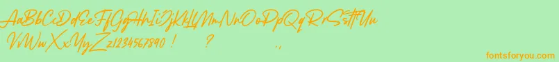 Lancaste Script Demo-Schriftart – Orangefarbene Schriften auf grünem Hintergrund