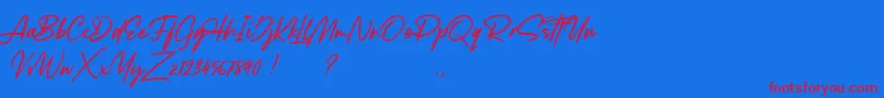 Lancaste Script Demo-Schriftart – Rote Schriften auf blauem Hintergrund