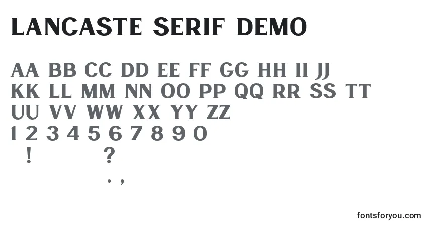 A fonte Lancaste Serif Demo – alfabeto, números, caracteres especiais