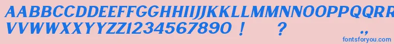 Fonte Lancaste Serif Slant Demo – fontes azuis em um fundo rosa