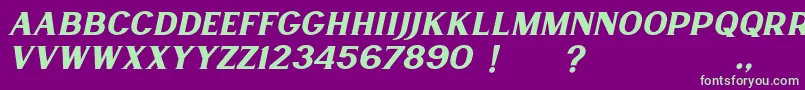 フォントLancaste Serif Slant Demo – 紫の背景に緑のフォント
