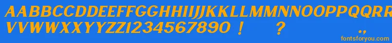 フォントLancaste Serif Slant Demo – オレンジ色の文字が青い背景にあります。