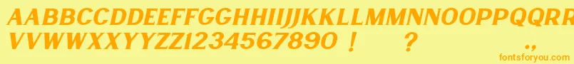 フォントLancaste Serif Slant Demo – オレンジの文字が黄色の背景にあります。