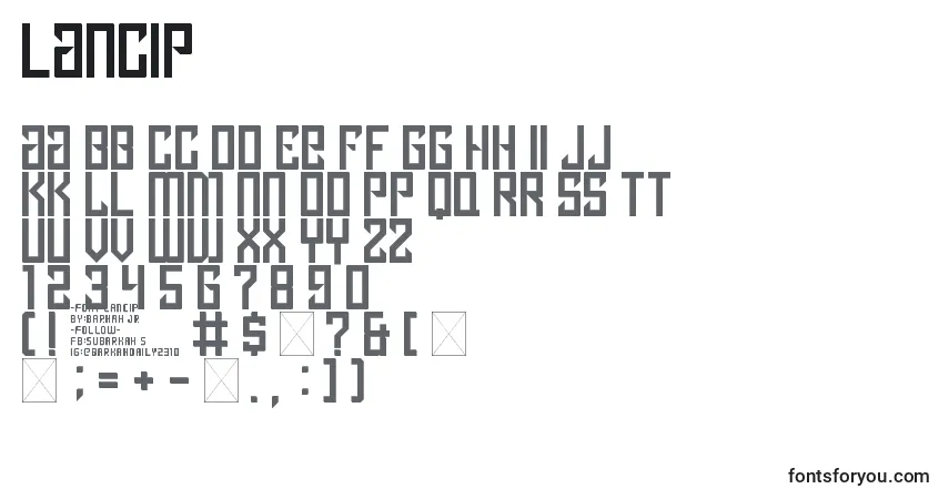 A fonte Lancip – alfabeto, números, caracteres especiais