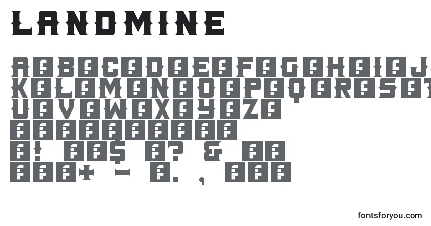 A fonte LANDMINE – alfabeto, números, caracteres especiais