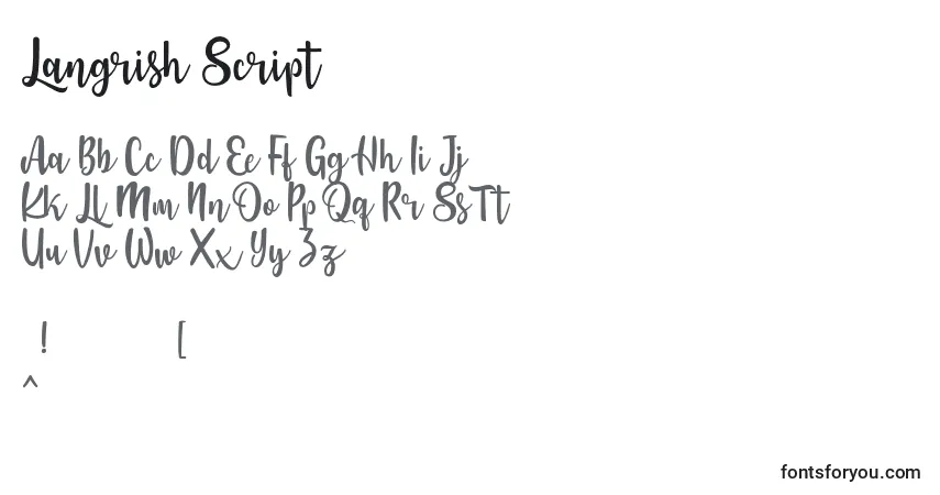 Шрифт Langrish Script – алфавит, цифры, специальные символы