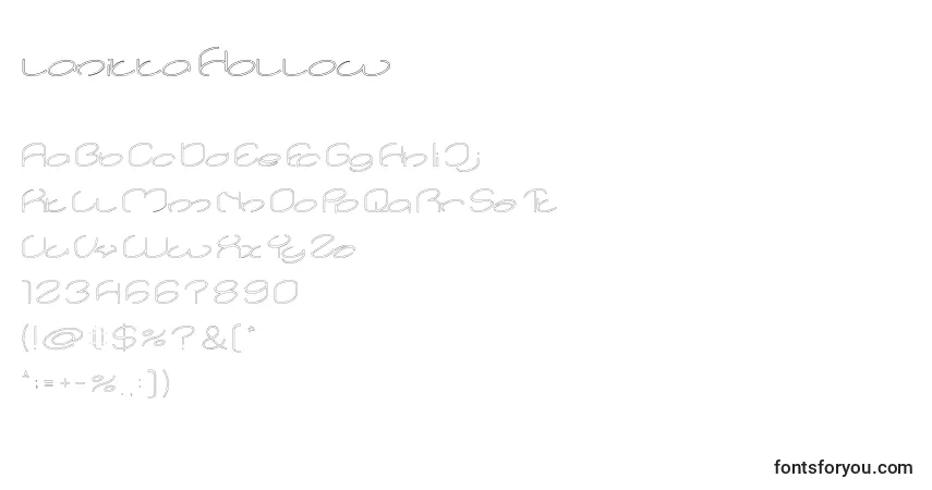 Czcionka Lanitta Hollow – alfabet, cyfry, specjalne znaki