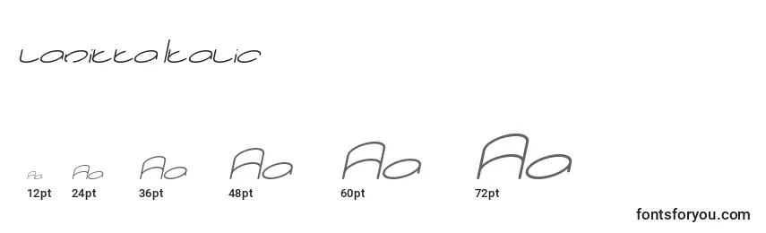 Größen der Schriftart Lanitta Italic