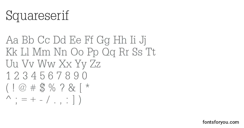 Czcionka Squareserif – alfabet, cyfry, specjalne znaki