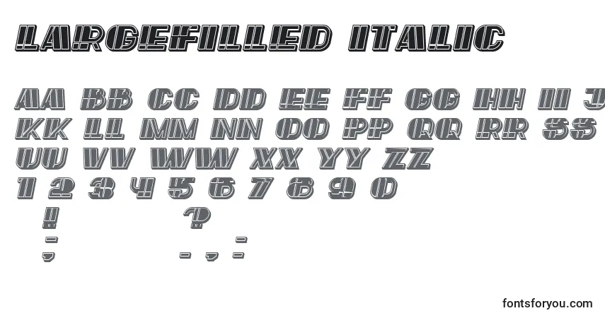 Schriftart LargeFilled Italic – Alphabet, Zahlen, spezielle Symbole