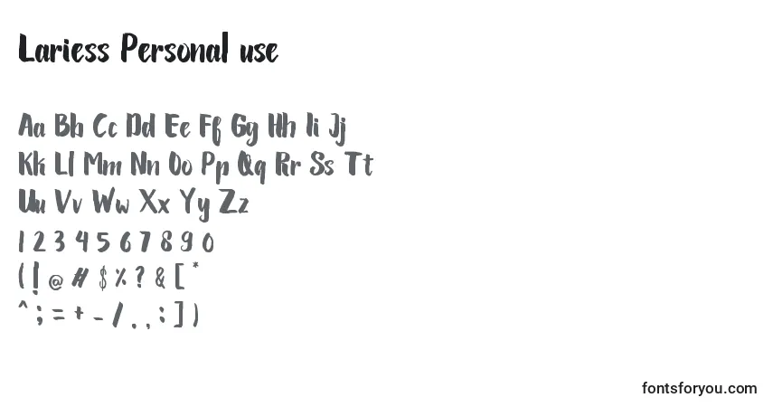 Czcionka Lariess Personal use – alfabet, cyfry, specjalne znaki