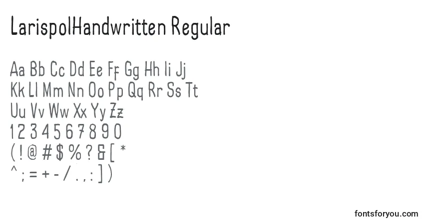 A fonte LarispolHandwritten Regular (132255) – alfabeto, números, caracteres especiais