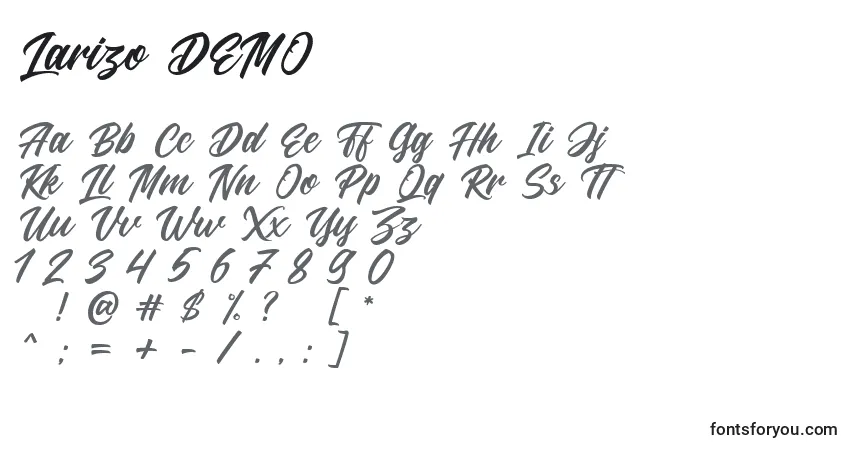 A fonte Larizo DEMO – alfabeto, números, caracteres especiais