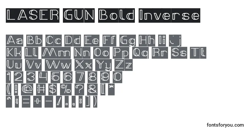 A fonte LASER GUN Bold Inverse – alfabeto, números, caracteres especiais