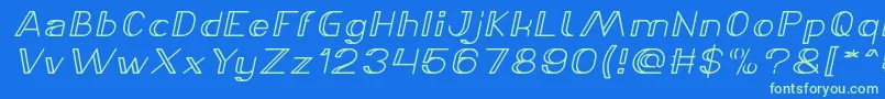 LASER GUN Bold Italic-Schriftart – Grüne Schriften auf blauem Hintergrund