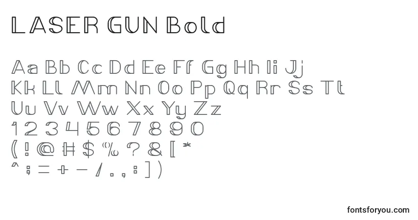 Шрифт LASER GUN Bold – алфавит, цифры, специальные символы