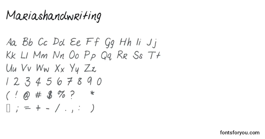 Czcionka Mariashandwriting – alfabet, cyfry, specjalne znaki