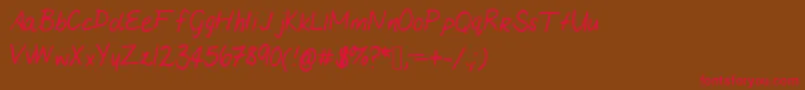 フォントMariashandwriting – 赤い文字が茶色の背景にあります。