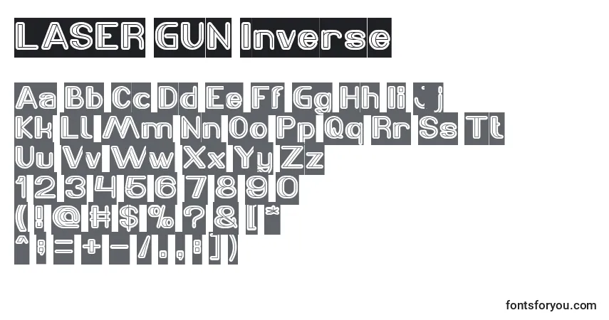 LASER GUN Inverse-fontti – aakkoset, numerot, erikoismerkit