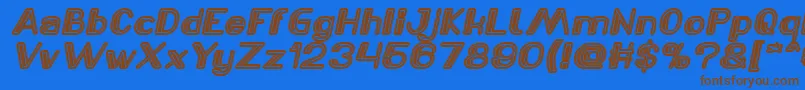 フォントLASER GUN Italic – 茶色の文字が青い背景にあります。