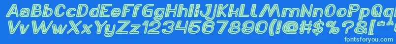 フォントLASER GUN Italic – 青い背景に緑のフォント