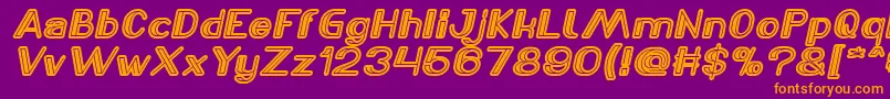 LASER GUN Italic-fontti – oranssit fontit violetilla taustalla